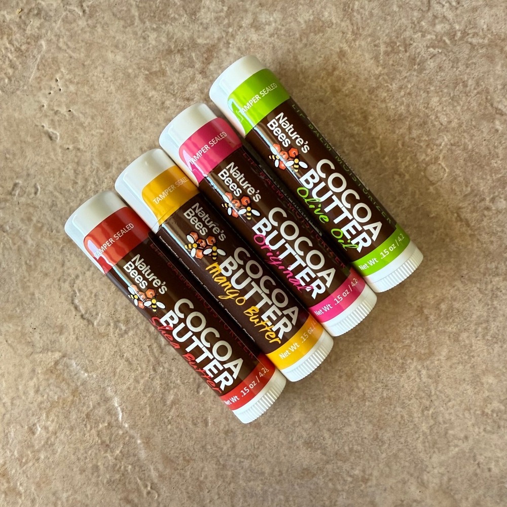 Nature's Bees Cocoa Butter Lip Balm Moisturizer Assortment 4 pack NEW Sealed